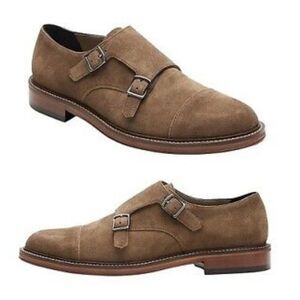 Banana Republic Men's Marden Double Monk Strap Taupe Suede Oxford Shoes, 10